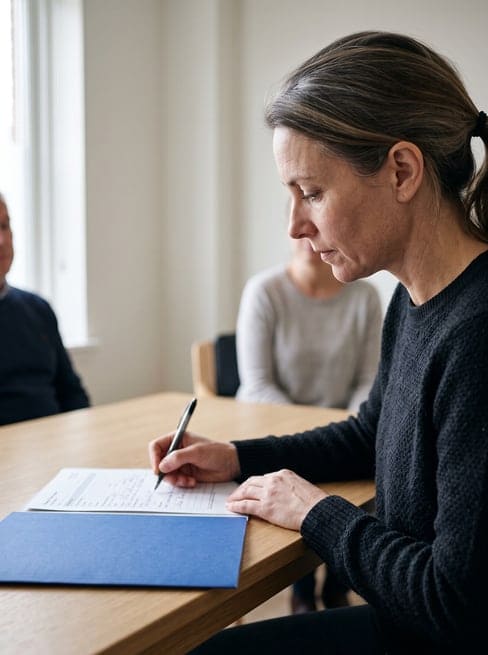 Una especialista escribe el informe al terminar la consulta